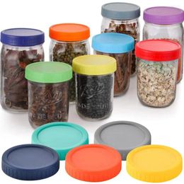 Storage Bottles 10 Pcs 86MM Wide Mouth Jar Lid Silicone Seal Airtight BPA Free Leak-proof Colourful Universal Round Cup Can Cover Kitchen