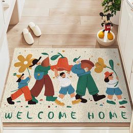 Carpets Pastoral style floral silk circle floor mat PVC cuttable foot wear-resistant and easy to maintain for entrance door H240517