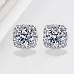 Stud Earrings Copy Full Diamond 1 Karat Princess Square Bag Rhinestone Female Moissanite Ear Studs