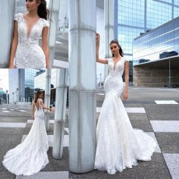 Dresses Mermaid Beach Wedding Dresses V Neck Lace 3D Floral Applique Beading Backless Bridal Gowns Plus Size Bohemia Wedding Gown