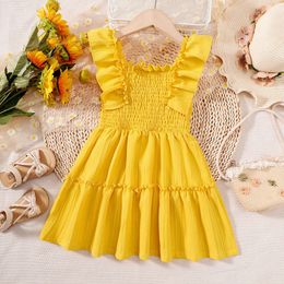 Children Girls Summer Princess Dresses Sleeveless Solid Colour Ruffle Fashion Dress Birthday Party Wear For Kids Girl 4-7 Years L2405