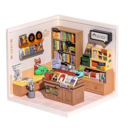 Robotime Rolife 3D Plastic Puzzle Mini Doll House Fascinating Book Store DIY Miniature House Kit 240516