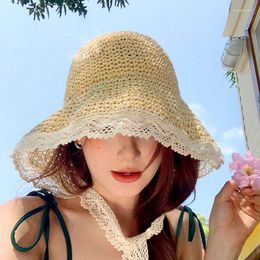 Wide Brim Hats 1Pc Fashion Lace Straw Hat For Women Summer Sun Protection Fisherman Outdoor Beach Panama Caps Accessories