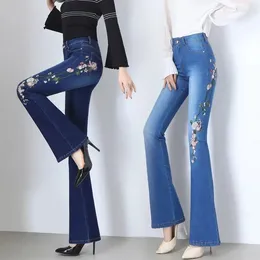 Women's Jeans Embroidery Flare Women Elasticity Bell-Bottoms For Girls Light Blue Trousers Large Size Female Casual Denim Pants