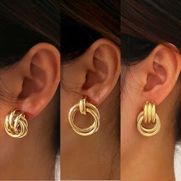 Stud Retro Twisted Round Earring Set for Women 2023 Bohemian Metal Gold Pendant Earrings Geometric Fashion Jewellery Trent J240513