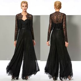 Fashion Black Lace Jumpsuit Mother Of The Bride Pant Suits Sweetheart Neck Wedding Guest Dress With Jackets Plus Size Mothers Groom Dre 249G
