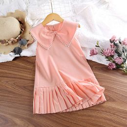 New Summer 4-7 Years Sleeveless With Pink Doll Collar For Little Baby Girls Korean Birthday Party Dress L2405