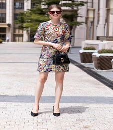 Dresses round neck nail bead loose short sleeve slim European American spring and summer casual dress evening dress S M L XL XXL X6089572