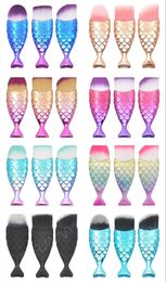 3pcsset Cosmetic Professional Tail Mermaid Holder Shape Makeup Brush Foundation Cosmetic Fish Tools Kit Powder3795840