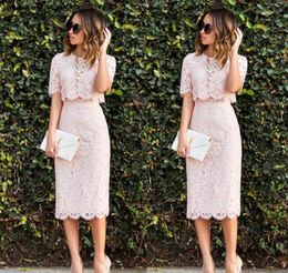Party Dresses Length Lace Pink Evening Dress Sheath Two Pieces Short Holiday Club Wear Homecoming Plus Size Custom Make
