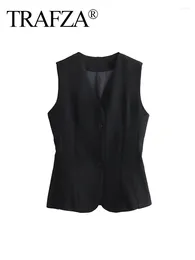 Women's Tanks TRAFZA 2024 Spring Fashion Vest Top Solid Single Breasted Slim Gentle Sleeveless Versatile Elegant Chic Waistcoat For Women