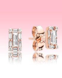 luxury designer Rose gold plated Earring set Women Gift Jewellery for 925 Silver Sparkling Square Halo Stud Earrings with Original box2994394