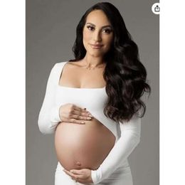 Cut Out Dress for Photos Open Belly Long Sleeve Photography Gown Square Neck Maternity Outfit Dresses