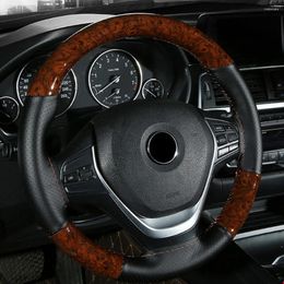 Steering Wheel Covers Car Braid Cover Artificial Leather Needles And Thread Peach Wood DIY Truck Auto Interior Accessories Kits