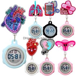 Pocket Watches Cute Cartoon Heart Badge Reel Retractable Hospital Medical Supplies Digital Electronic Nurse Doctor Fob Gifts Drop Deli Otueg