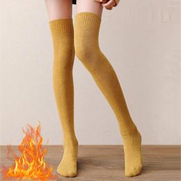 Women Socks Winter Warm Long Tube Thick Stockings High Over Knee Knee-Length Cotton Terry Solid Thicken Calf Socking