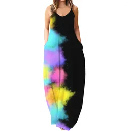 Casual Dresses Ladies Spring And Summer Printed Sexy Round Neck Sling Long Dress Christmas