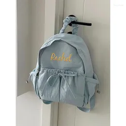 School Bags Simple And Versatile Drawstring Bow Large Capacity Backpack With Personalised Embroidered Name Nylon