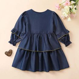 Girl's Dresses Cute Toddler Girls Dress Kids Ruffle Patchwork Long Sleeve Crew Neck Tassel Tie-up Layered Fall A-Line Birthday Party Dress