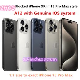 Renoverad original Unlocked iPhone XR täckt till iPhone 15 Pro Max 6,7 tum mobiltelefon med 15Pro Max Camera -utseende 3G RAM 64 GB 128 GB 256 GB ROM Mobiltelefon