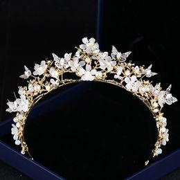 Bridal Headpieces Wedding Crowns Butterfly Flower Crystal Crown Headdress Golden Baroque Crown Wedding Accessories Jewellery Bridal Tiara 323C