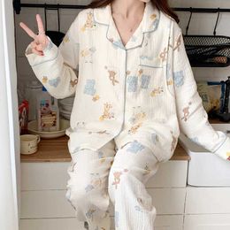 Sleep Lounge 100% pure cotton double high z maternity care pajama set with breathable and loose latex feeding pajamas d240516