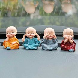 Decorative Objects Figurines 4 resin handicraft gifts cute little monk sculptures Buddha statues creative table and car decorations H240516