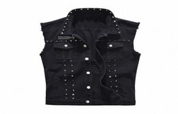 Laamei 2019 Denim Vest Men Punk Rock Rivet Cowboy Black Jeans Waistcoat Fashion Men Motorcycle Style Sleeveless Jeans Jacket 9KwV8936587