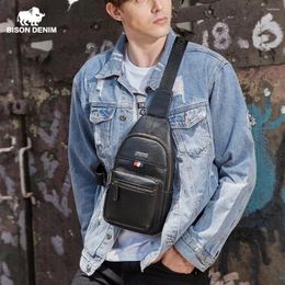 Waist Bags Bison Denim Fashion Genuine Leather Men Chest Bag Crossbody Shoulder Male Casual Sling Pack Waterproof Anti-theft