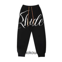 Rhude High end designer trousers for Knitted Jacquard High Street Drawstring Leggings Fashion Relaxed Pants Fashion With 1:1 original labels
