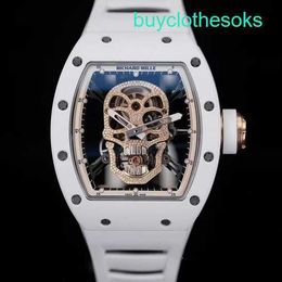 RM Racing Wrist Watch Rm52-01 Skull Head White Ceramic Manual Mechanical Full Hollow Movement Mens Watch