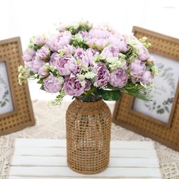 Decorative Flowers 30cm Pink Silk Peony Artificial Flower Bride Bouquet 6 Big Head Fake DIY High Quality For Wedding Home Indoor Decoration