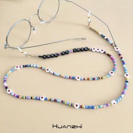 HUANZHI 2021 New Cool Fashion Colourful Beads Acrylic Love Letter Mask Chain Glasses Chain Necklace for Women Jewellery Accessories1 336h