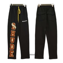 Rhude High end designer trousers for Autumn and Winter New Mens Fashion Sticker Decorative Casual Straight Pants With 1:1 original labels