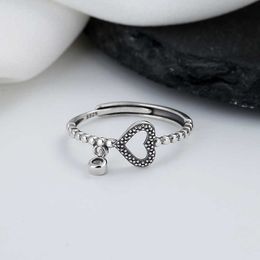 S925 Sterling Silver Love set zircon tassel ring ins Korean fashion niche design food ring