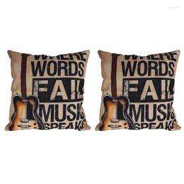 Pillow 2X Vintage Personality Flax Guitar Cover Music Words Case For Sofa Bed Cars Decoration Throw