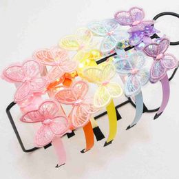 Hair Accessories Cute butterfly headband suitable for girls 5cm double sequin butterfly hair childrens hair girl hair accessories WX