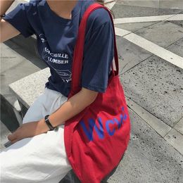 Shopping Bags Korean Ins Blue Letters Red Canvas Tote Bag Women Cotton Casual Shoulder Large For Boutique Student Bookbag