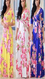 34 Long Sleeves Women Maxi Dresses 2020 Printed V Neck Fashion Bohemian Beach Dress Plus Size7516364