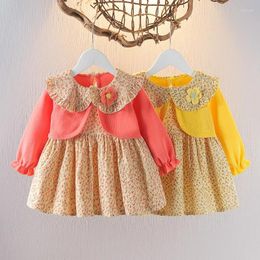 Girl Dresses Children's Dress Princess Girls' Spring And Autumn Lapel Baby Clothing Kids' Skirt Floral Group