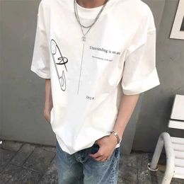 Men's T-Shirts Fashion Korean vitality personality pin graphic printed T shirt American men retro street y2k high end short sleeved T shirt top J240515