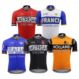 Racing Jackets Men Short Sleeve Cycling Jersey Retro Team Bike Ropa Ciclismo Red Black Blue Orange White Clothing MTB