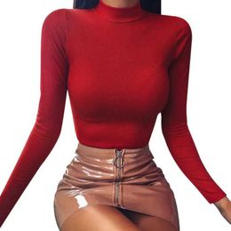 Rompers de macacões femininos 2019 Mulheres de outono Moda novo Sexy Slim Round pescoço Long Slve malha Mulheres Mulheres magras Casual Partem