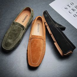 Genuine Suede Leather Handmade Loafers Mens Dress Boat Casual Footwear Driving Slip on Winter Summer Peas Male Shoes For Men 240509