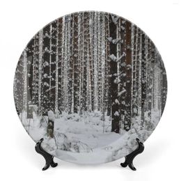 Decorative Figurines Forest Winter Snow Cold Hanging Plate Home Decor Accent Souvenir Wall Art Ceramic Household Plates With Display Stand