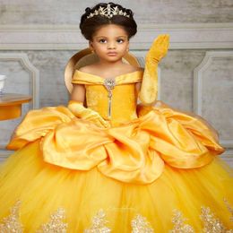 Yellow Lace Crystals Girls' Pageant Dresses Bateau Balll Gown Little Flower Girl Wedding Cheap Communion Pageant Gowns BC11269 021 245z
