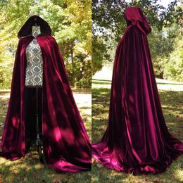 Wine Black Velvet Hooded Cloak Cape Adult Long High Quality Wedding Halloween Coat Costume Wicca Robe 280J