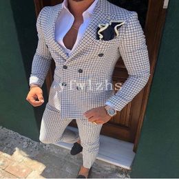 Newest Double-Breasted Groomsmen Peak Lapel Wedding Groom Tuxedos Men Suits Wedding Prom Dinner Man BlazerJacket Tie Pants T100 299Z