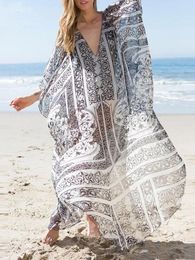 Kaftan Dress For Women Cover-ups Chiffon Tunic Swimsuit Cover Up Loose Pareo Maxi Beach Sarong Robe Plage