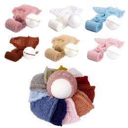 Don&Judy Newborn Soft Stretch Wrap Headwear Set Hat Cap Baby Photography Prop Outfit Handmade Knit Mohair Bonnet 2pcs Sets New L2405